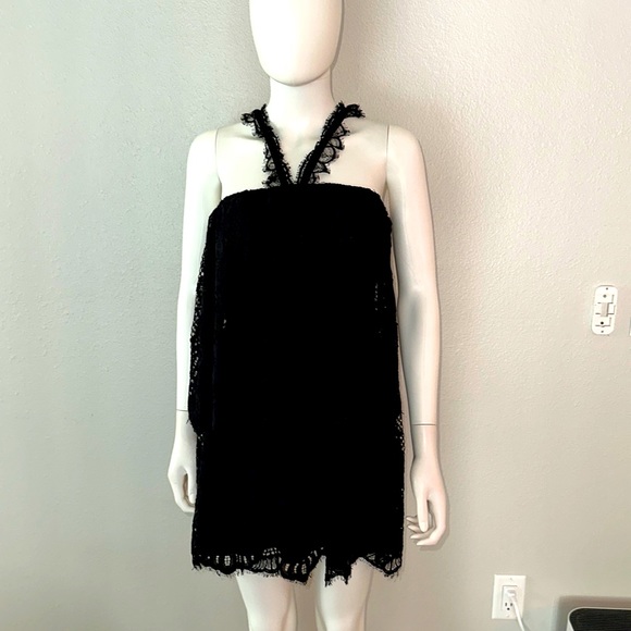 ALEXIS black lace tiered halter straps cocktail party dress S - Picture 1 of 8